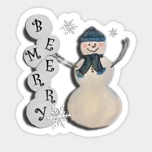 Snowman Lover Gifts, Cute Graphic Design Vintage Snowmen & Snowballs: BE MERRY, Snowflake Winter Gift Sticker